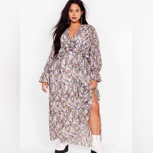 NASTY GAL Pleated Floral Maxi Dress Long Sleeve Plus Size 16